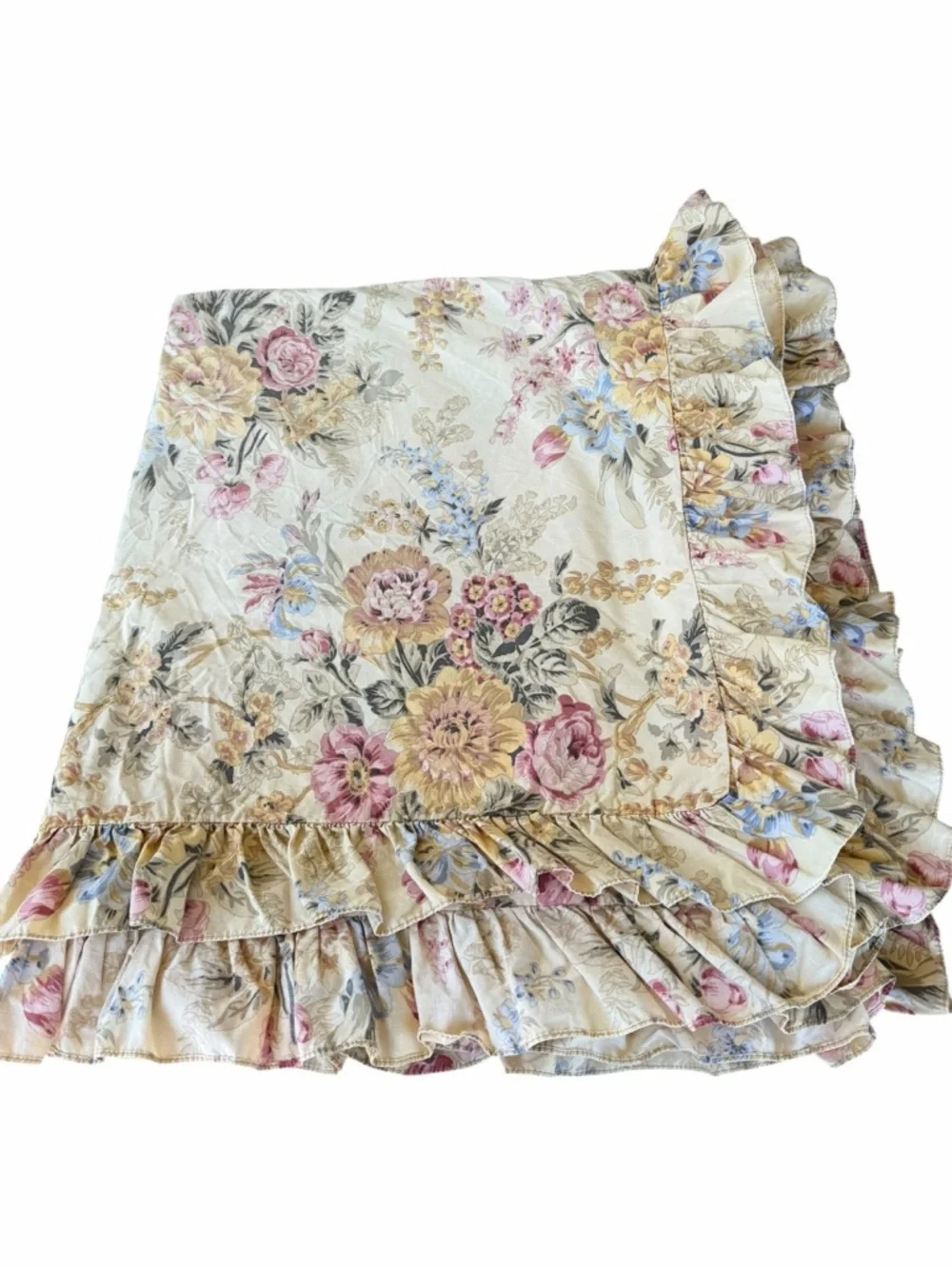 VTG Ralph Lauren Astor 3-Piece Ruffled Duvet Set Tan Pink Floral King Size FLAWS